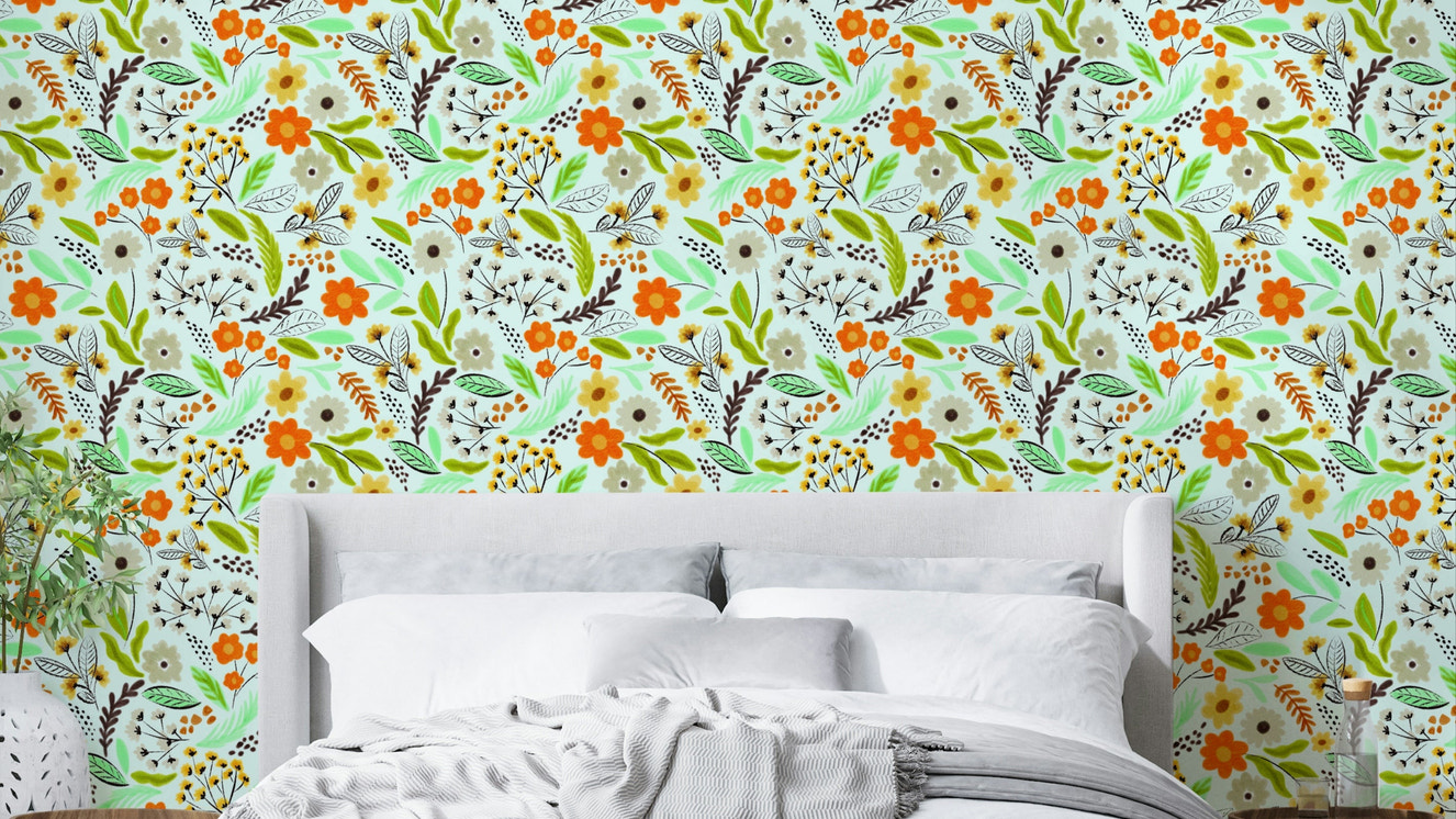 Bright floral wallpaper featuring meadow blooms

