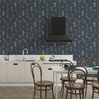 Artistic bar wallpaper featuring cocktail sketches

