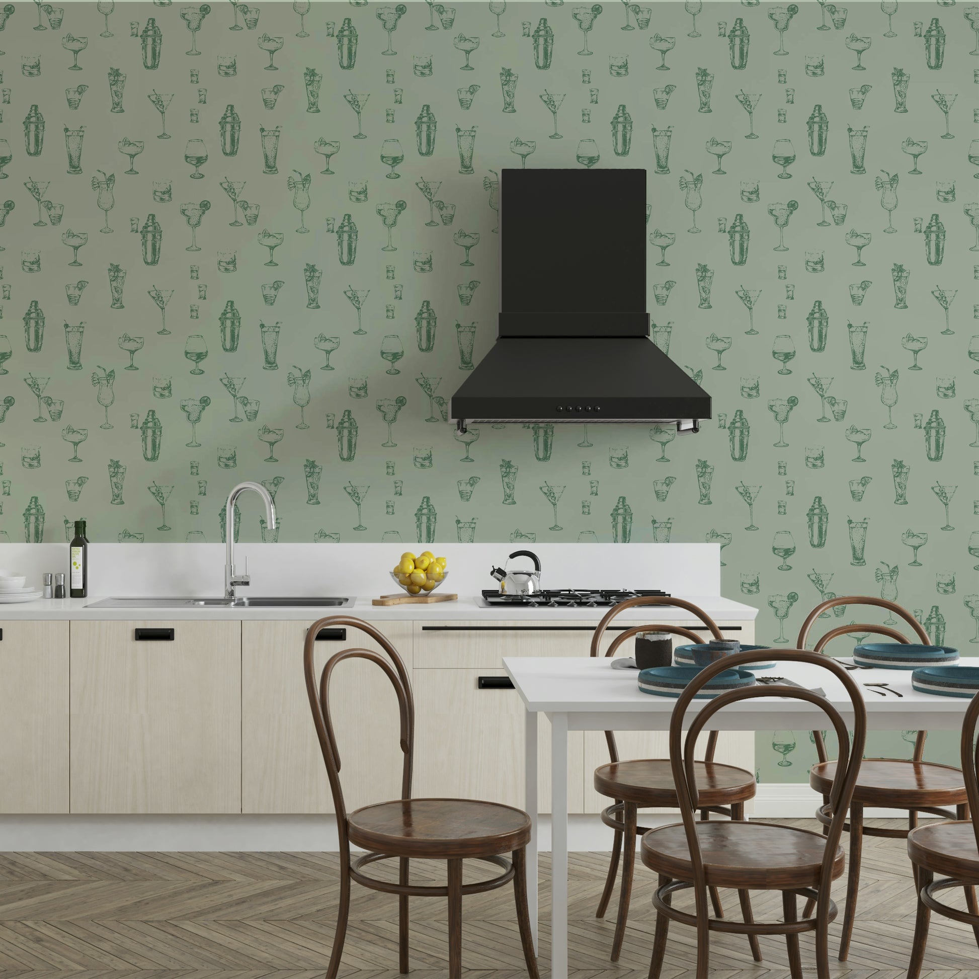 Vintage-style bar wallpaper for home bars and kitchens

