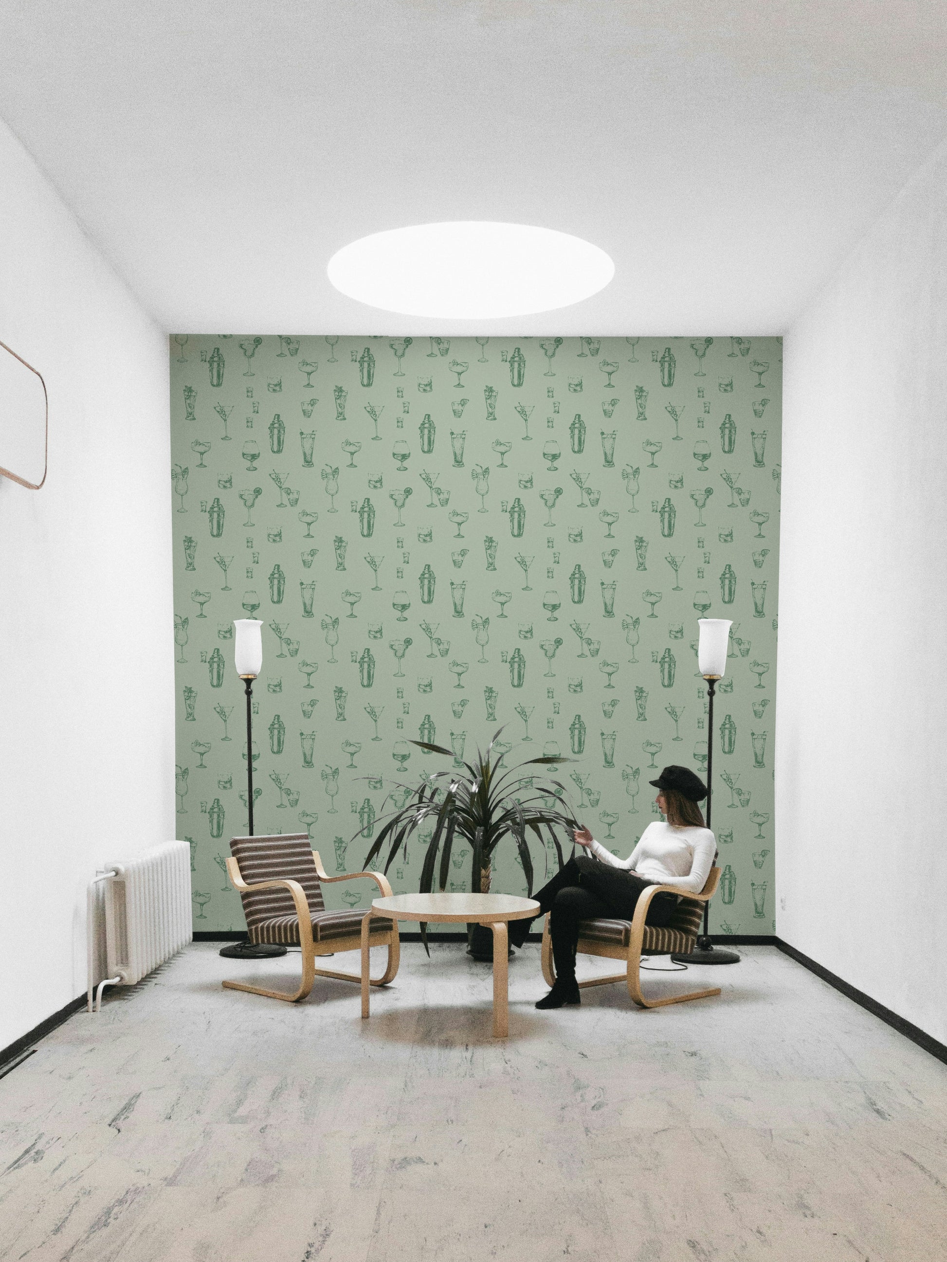 Classic bar-themed wallpaper featuring vintage sketches

