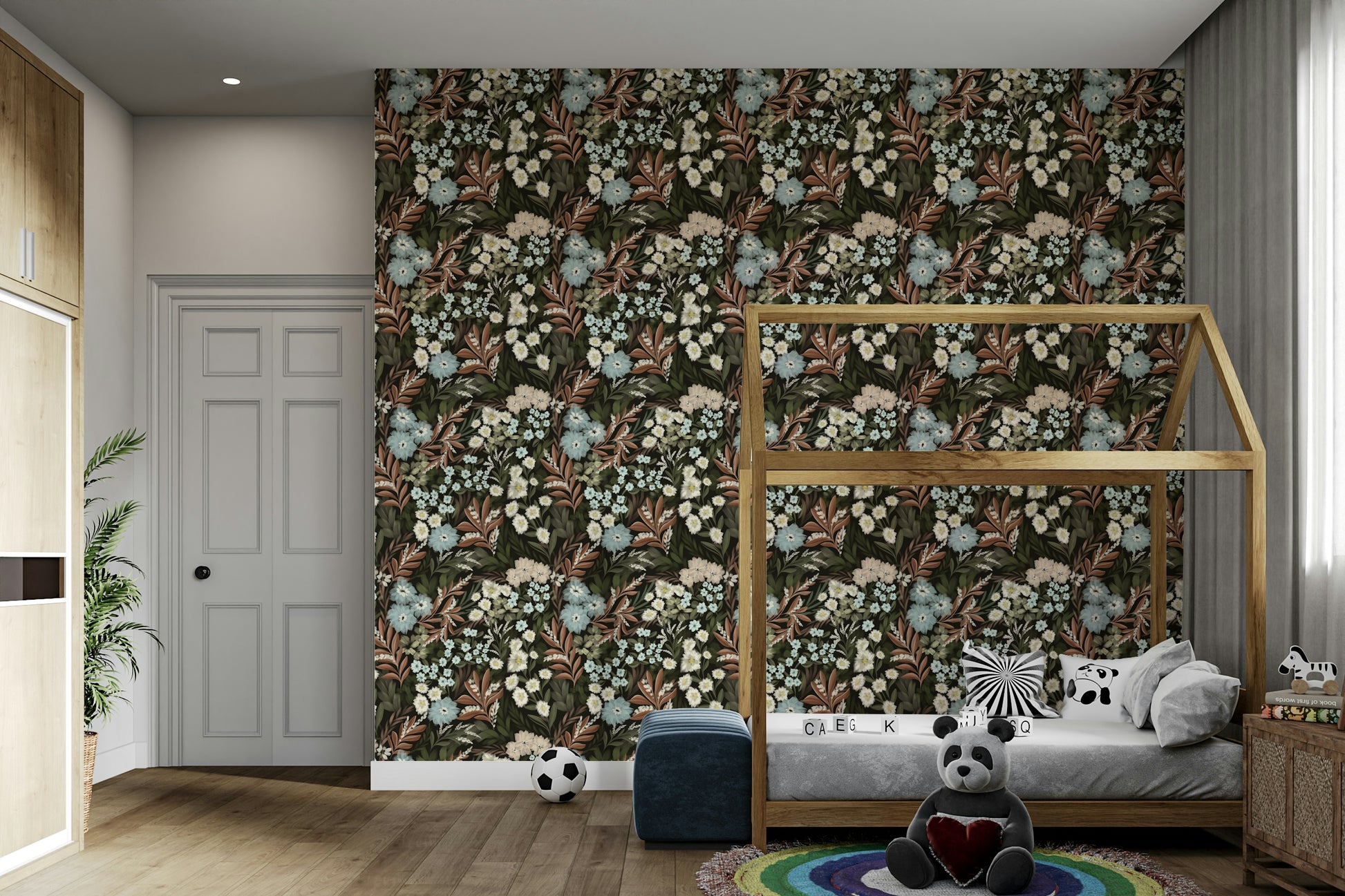 Dark floral wallpaper for moody interior decor

