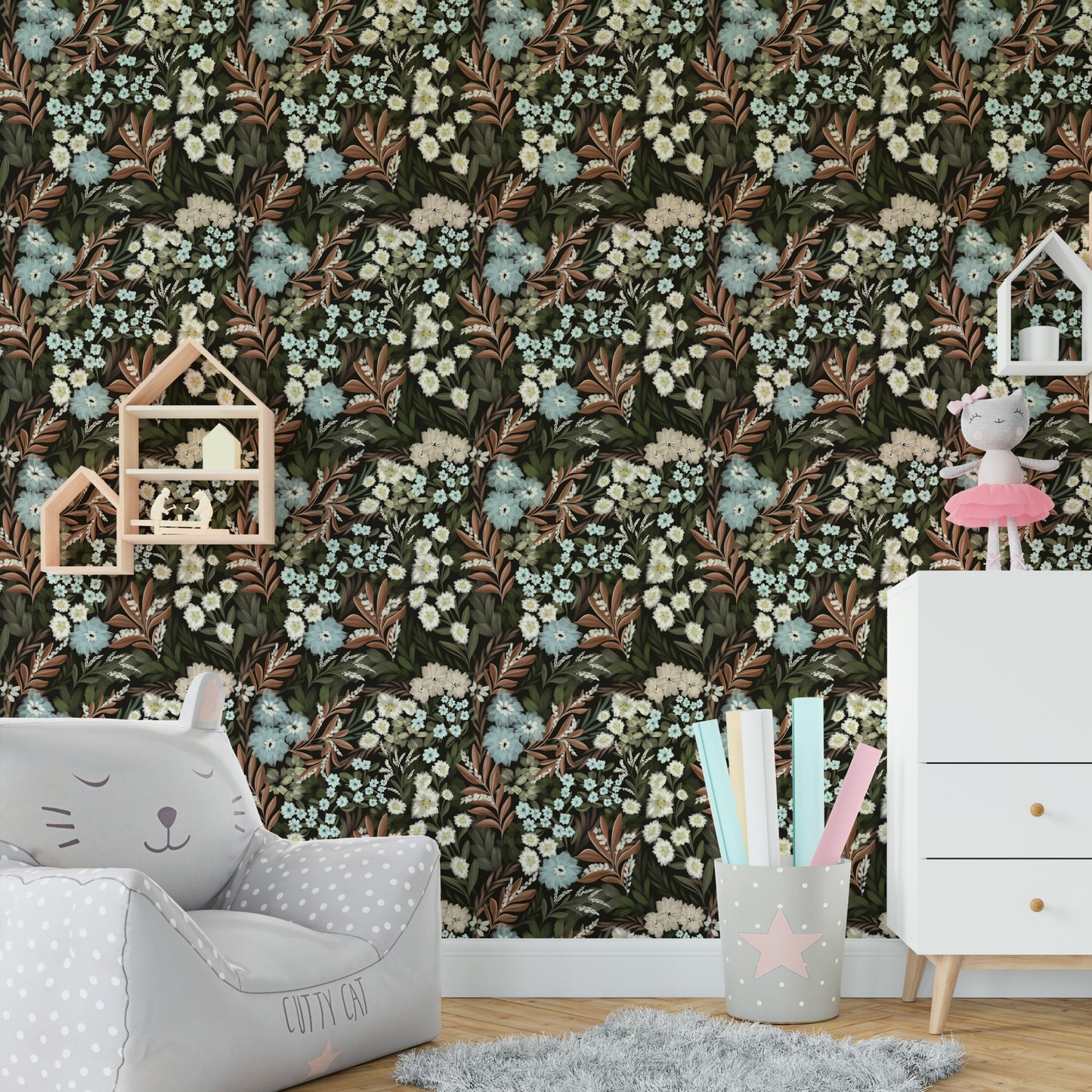 Moody forest bloom wallpaper for living rooms

