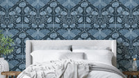 Art Nouveau blue wallpaper with poppies

