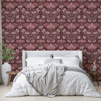 Decorative wallpaper with red poppies and moths

