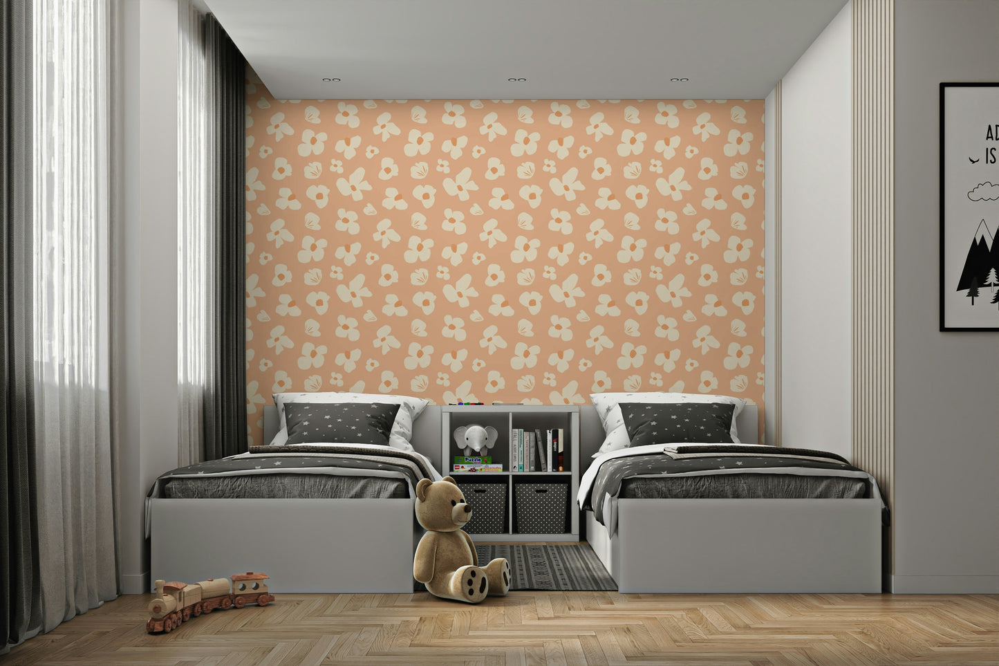 Contemporary peach floral mural wallpaper

