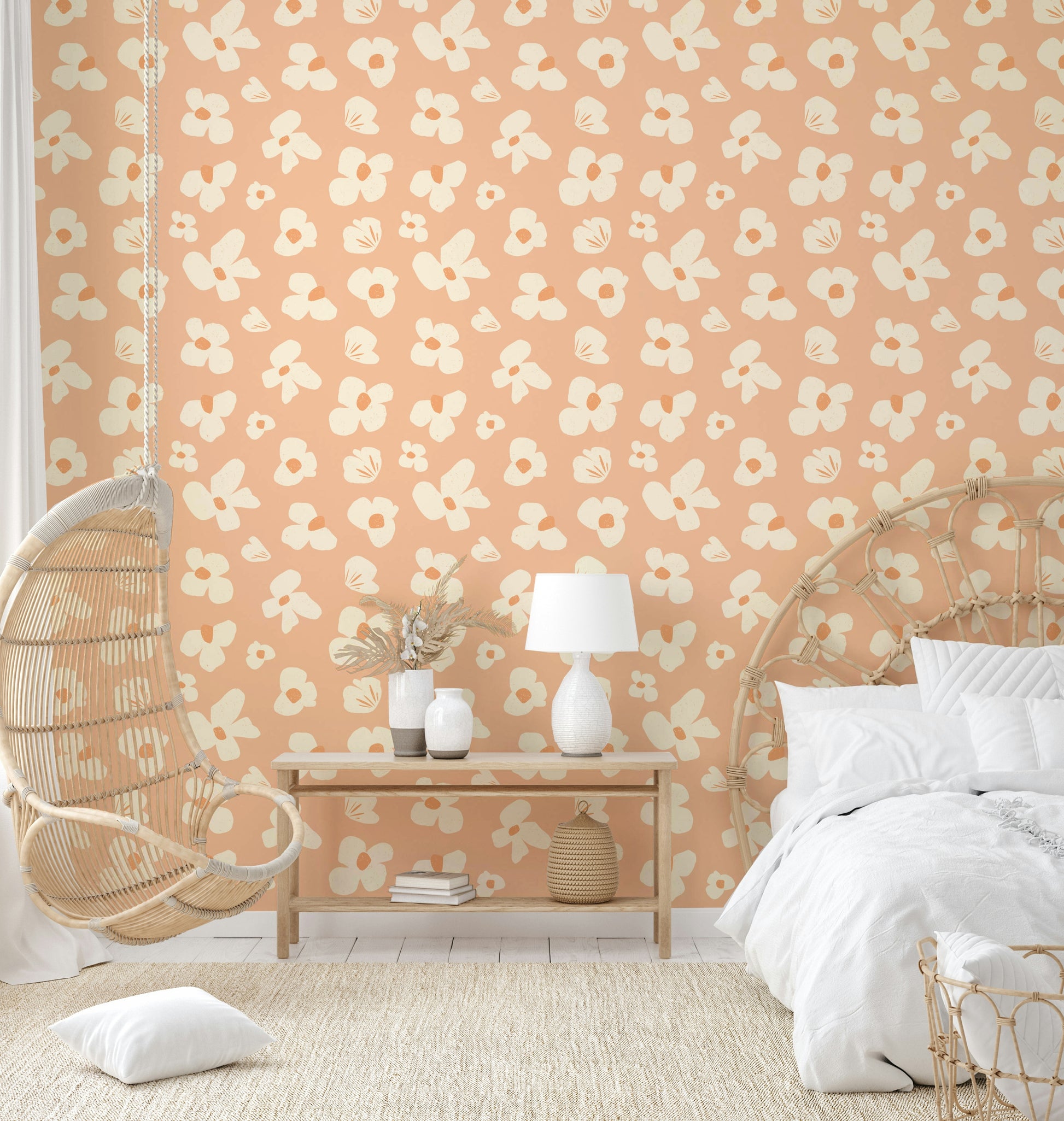 Trendy floral wallpaper with peachy color palette

