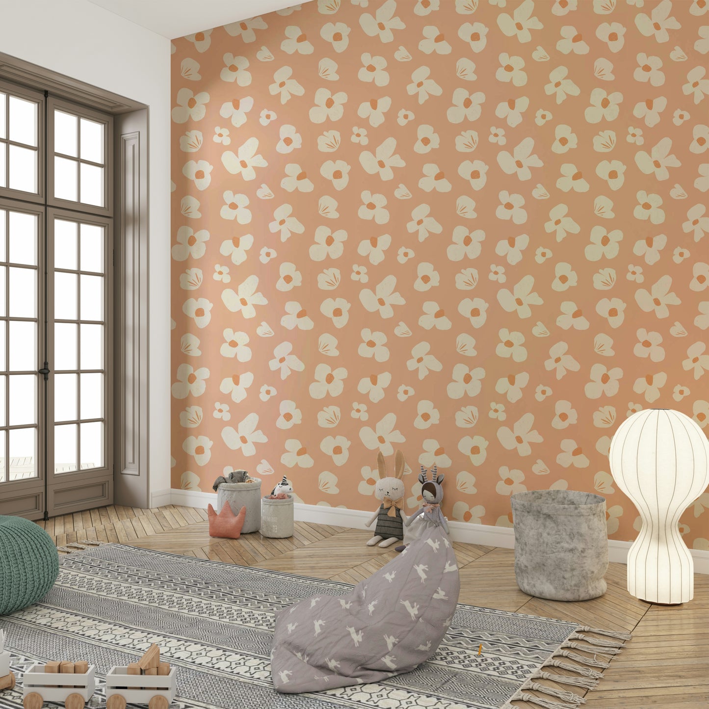 Peachy abstract florals wallpaper with soft peach hues

