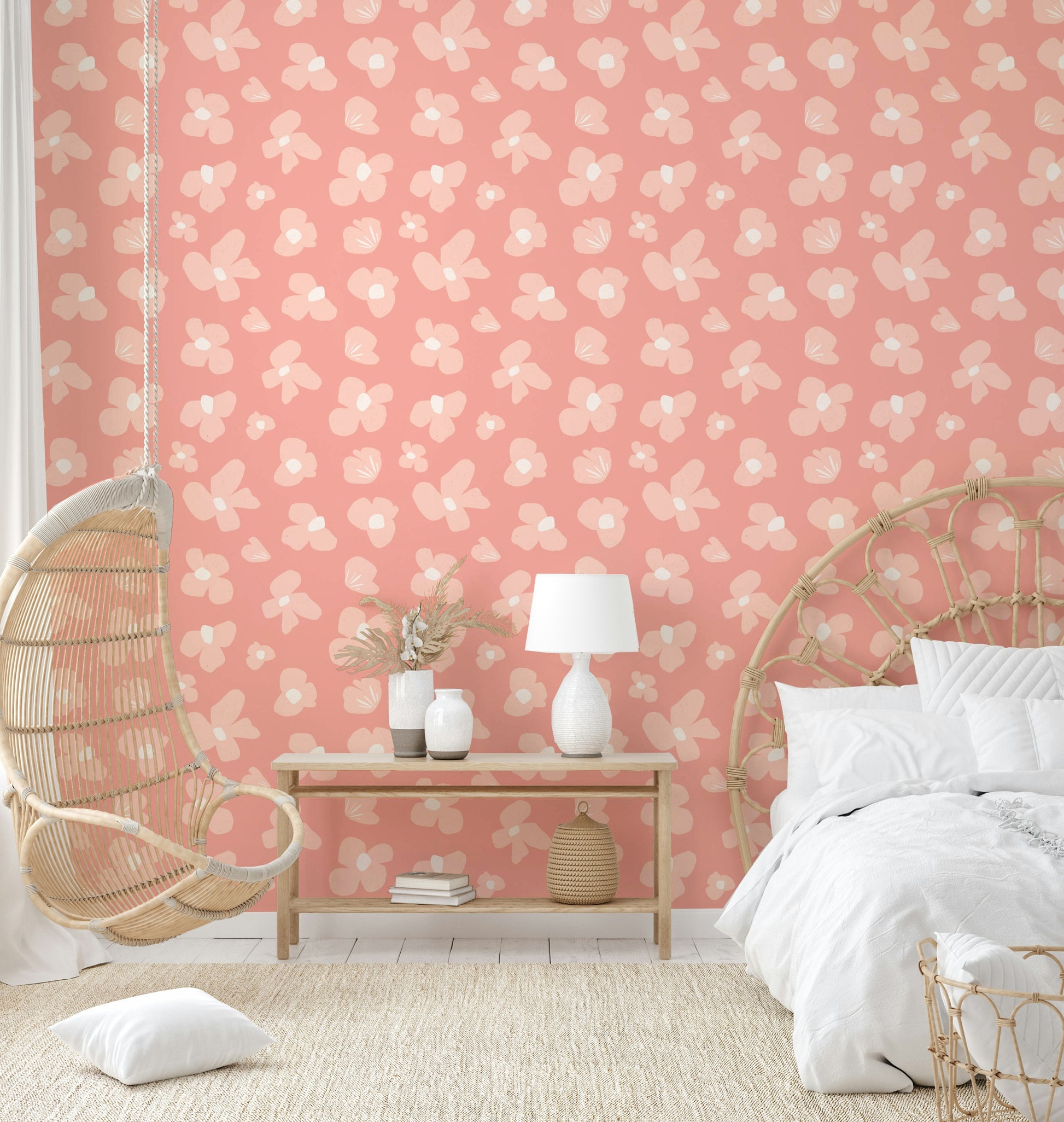Romantic floral wallpaper with pink blossoms

