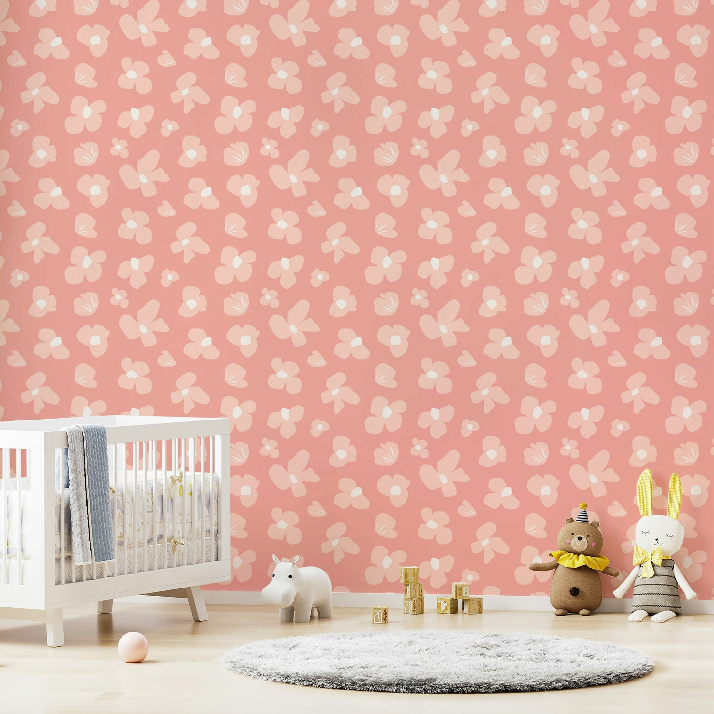 Blush pink wallpaper with elegant flower pattern

