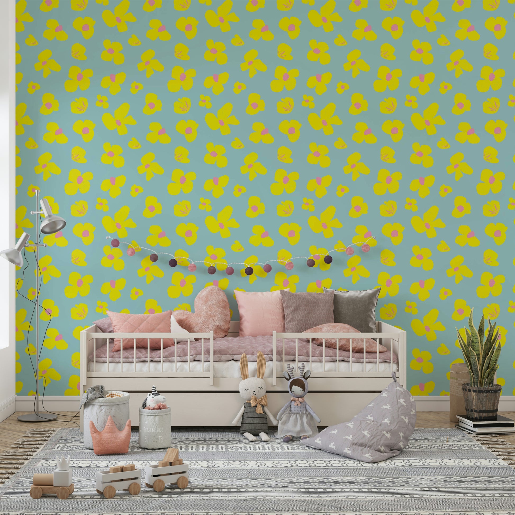 Yellow daisy wallpaper for sunny, vibrant walls

