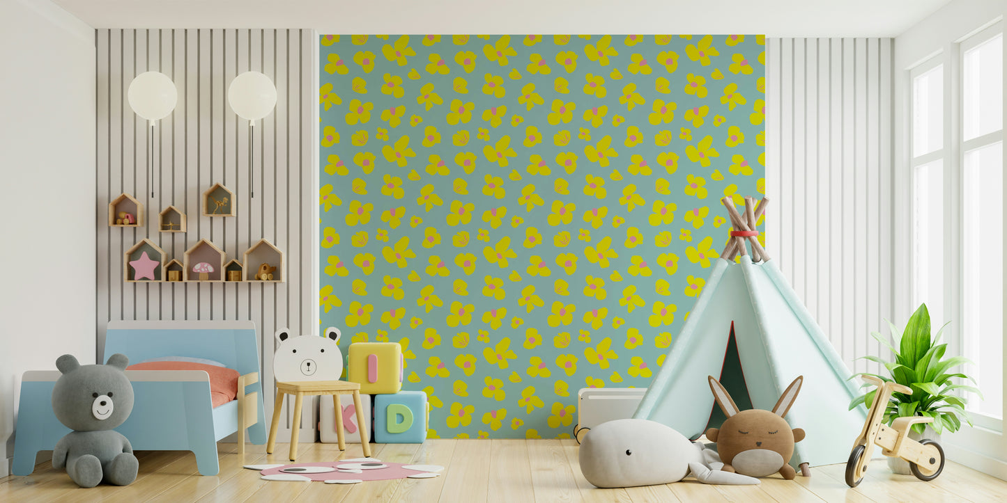 Summer-inspired daisy wallpaper for living rooms

