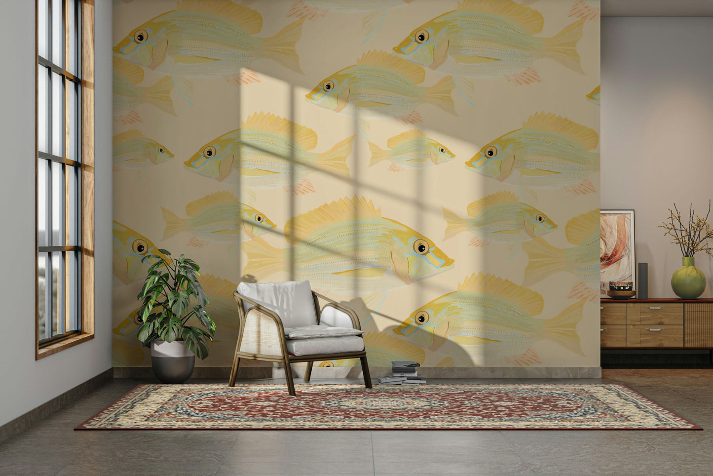Sand bream fish wall mural in soft tones


