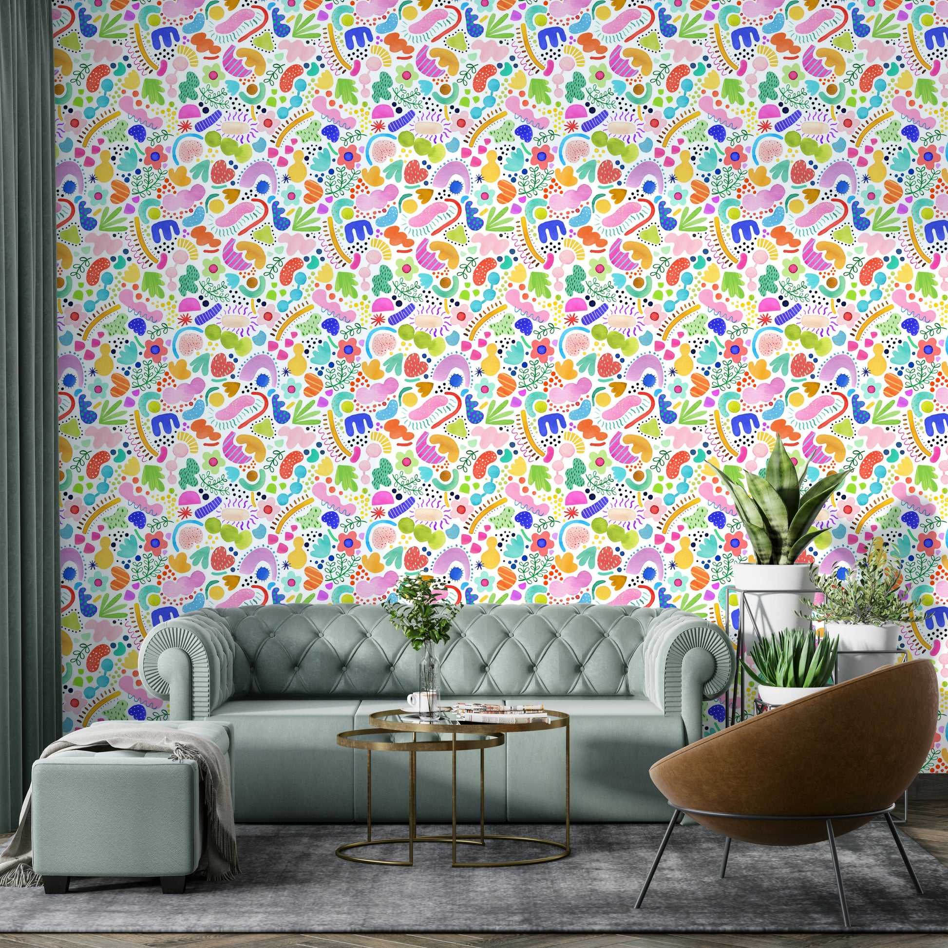 Bright modern wallpaper featuring bold abstract design

