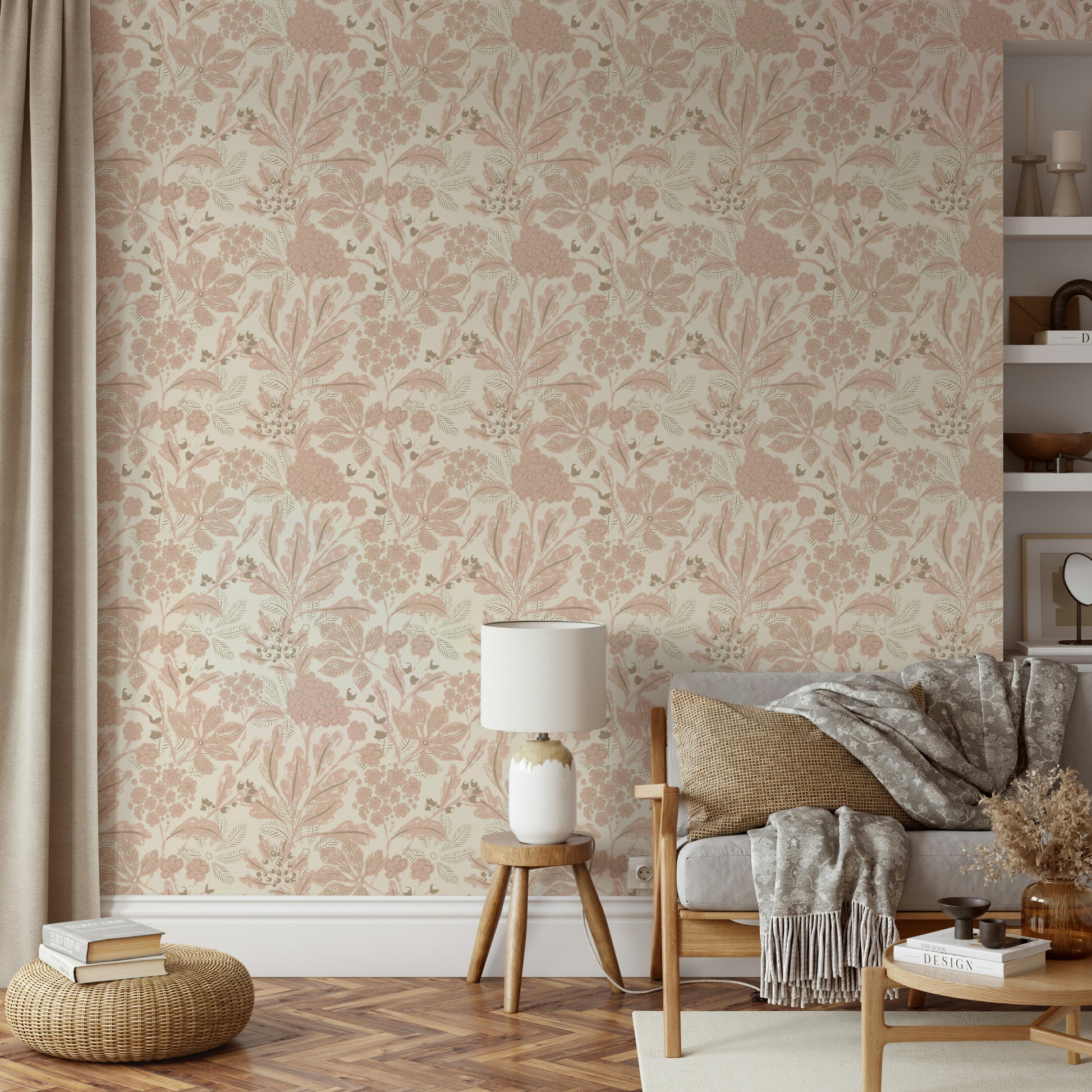 Soft pink dusty rose floral wallpaper pattern

