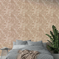 Elegant textured terracotta blooms wallpaper on feature wall

