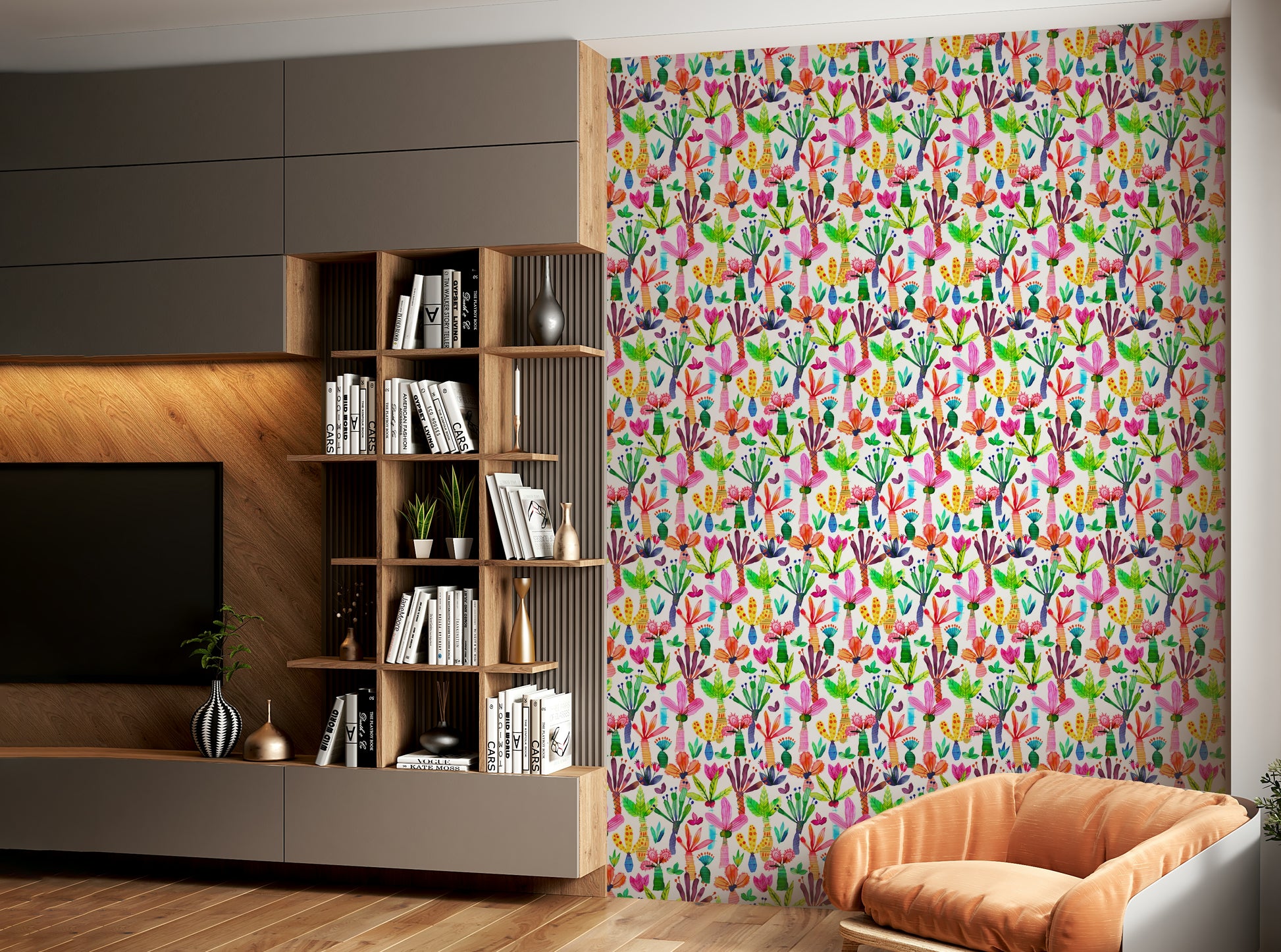 Kids wallpaper featuring vibrant garden palms

