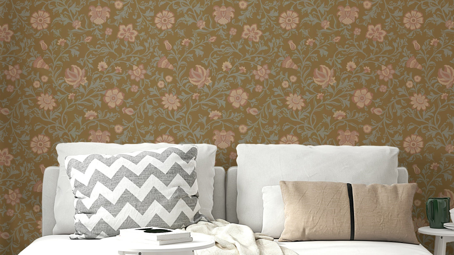 Soft pastel antique blooms wallpaper design

