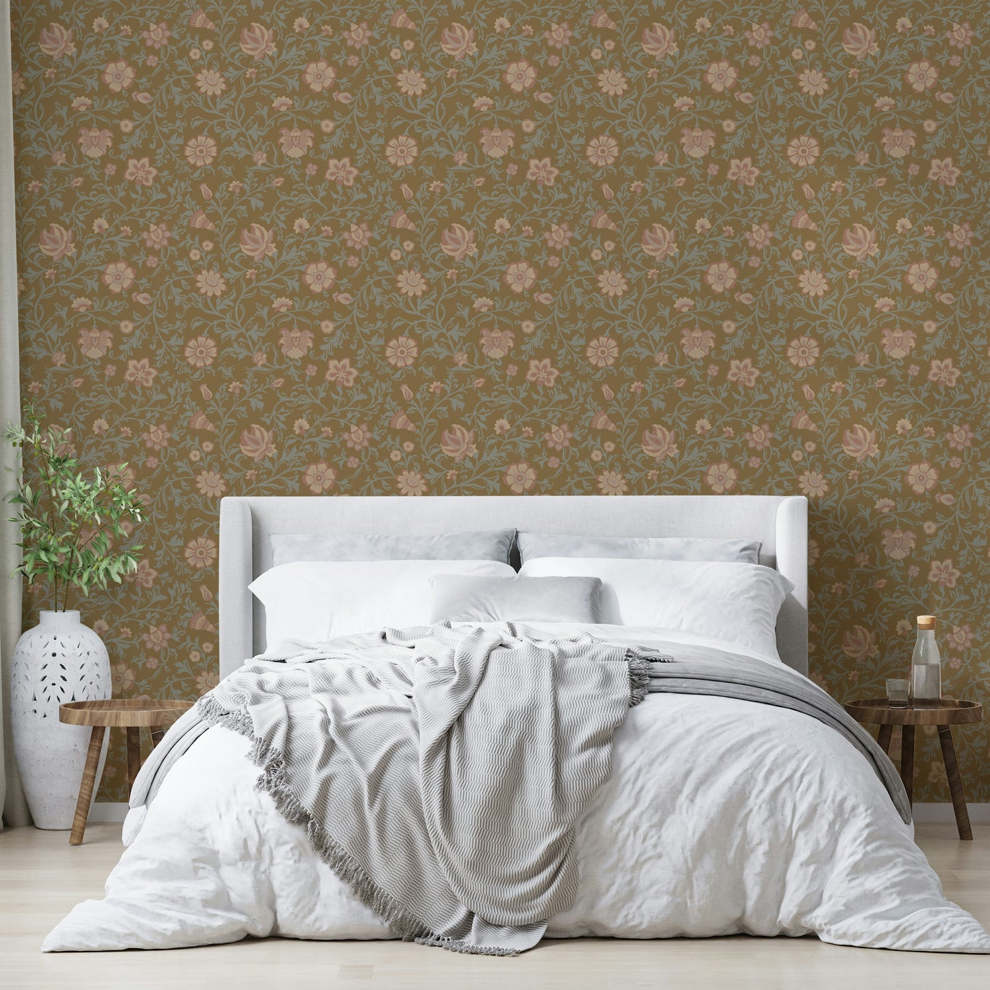Traditional antique blooms wallpaper close-up

