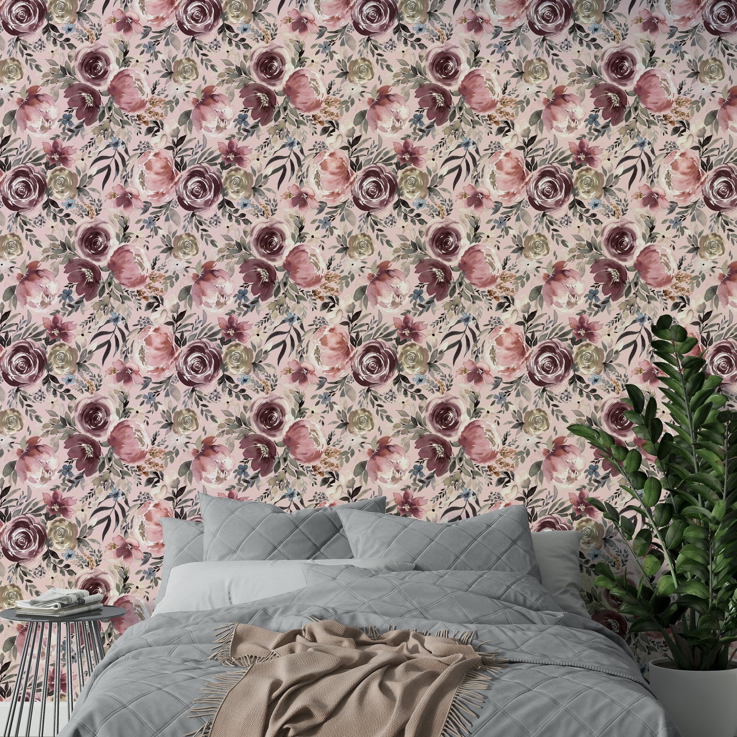 Floral pastel rose wallpaper with peony design

