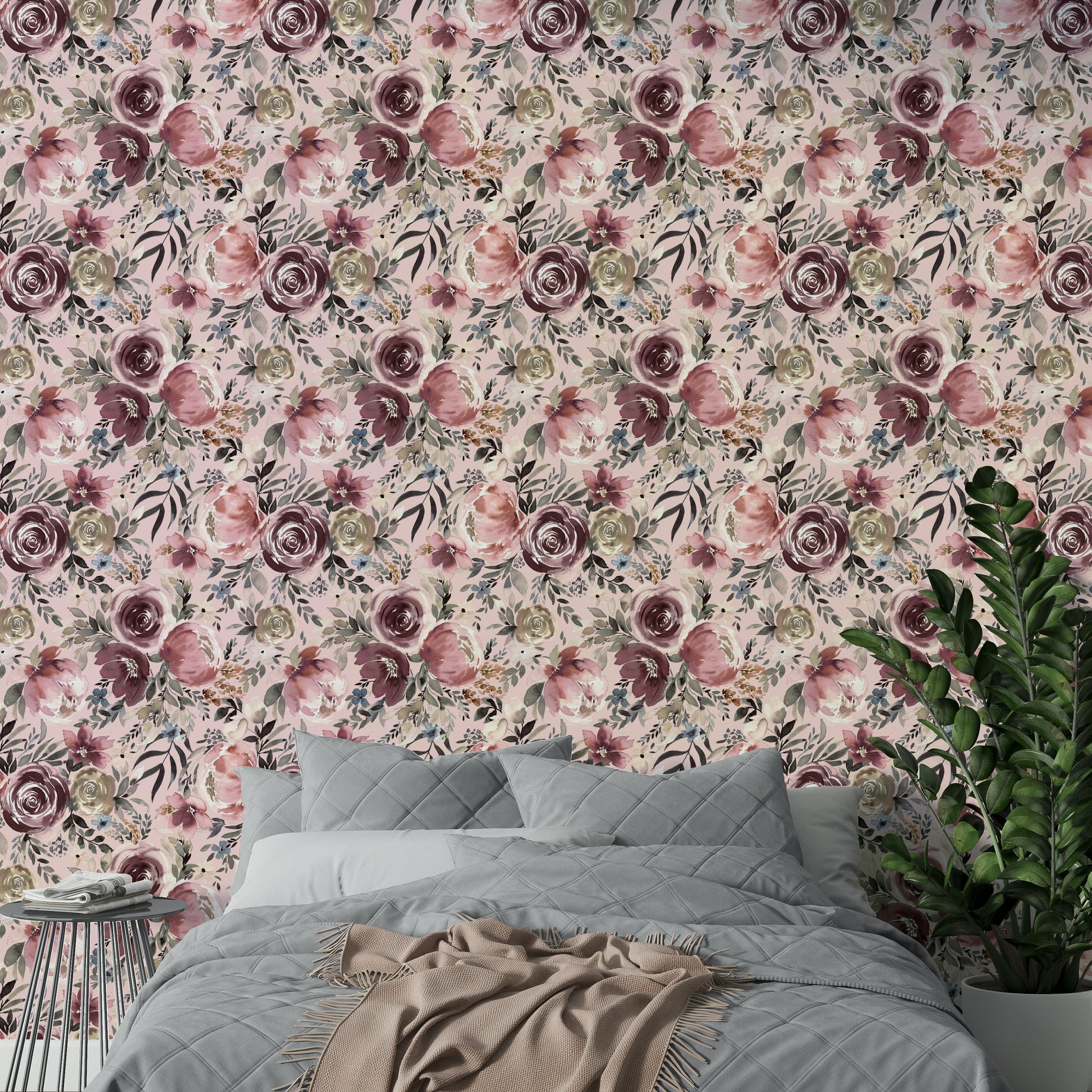 Floral pastel rose wallpaper with peony design

