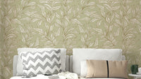 Serene sage botanical wallpaper with leafy pattern

