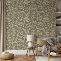 Leaf print wallpaper in soothing natural tones

