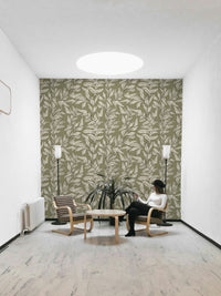 Soft-toned wallpaper featuring hand-drawn leaves

