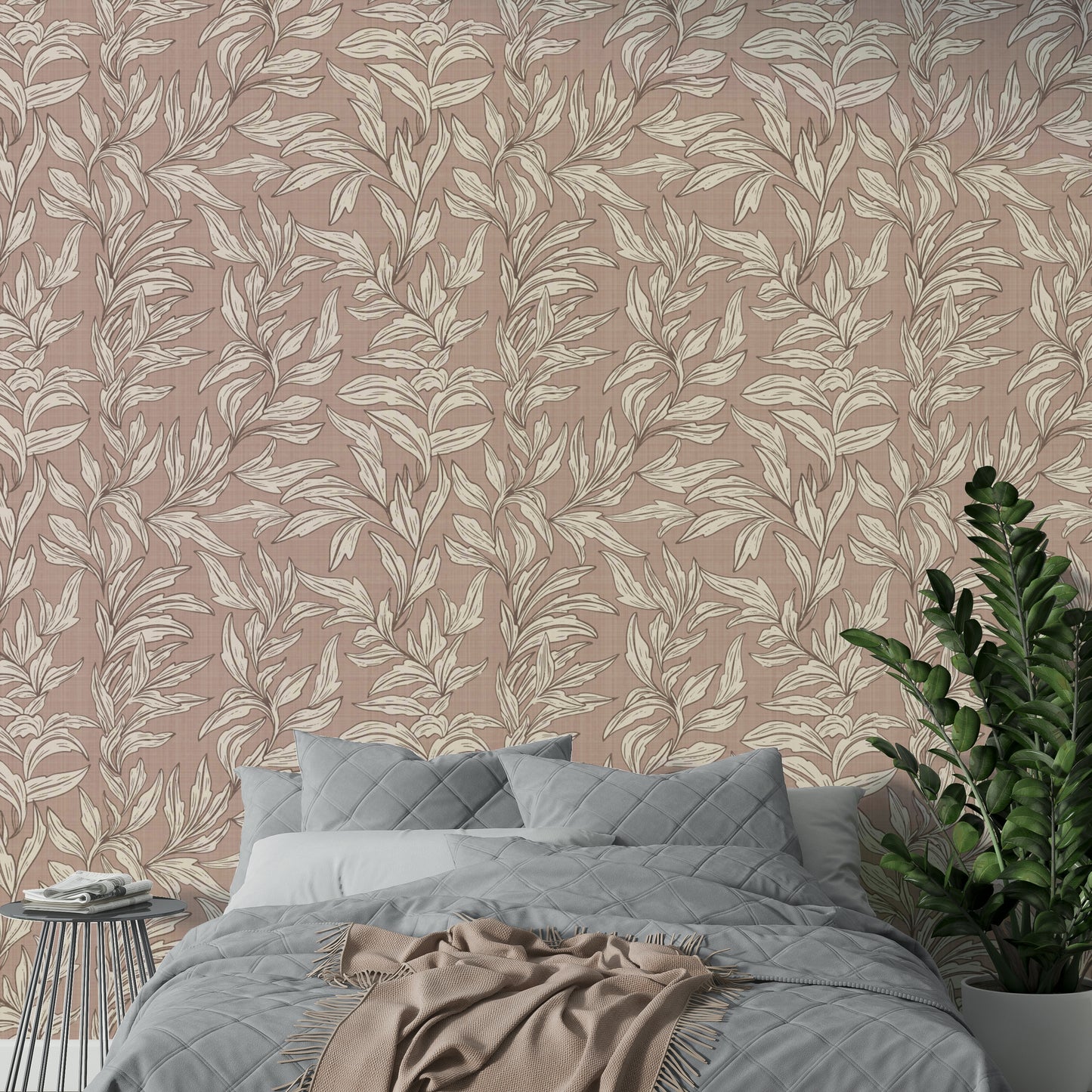 Minimal botanical wallpaper with leaf design

