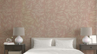 Neutral wallpaper with leafy fabric-like look


