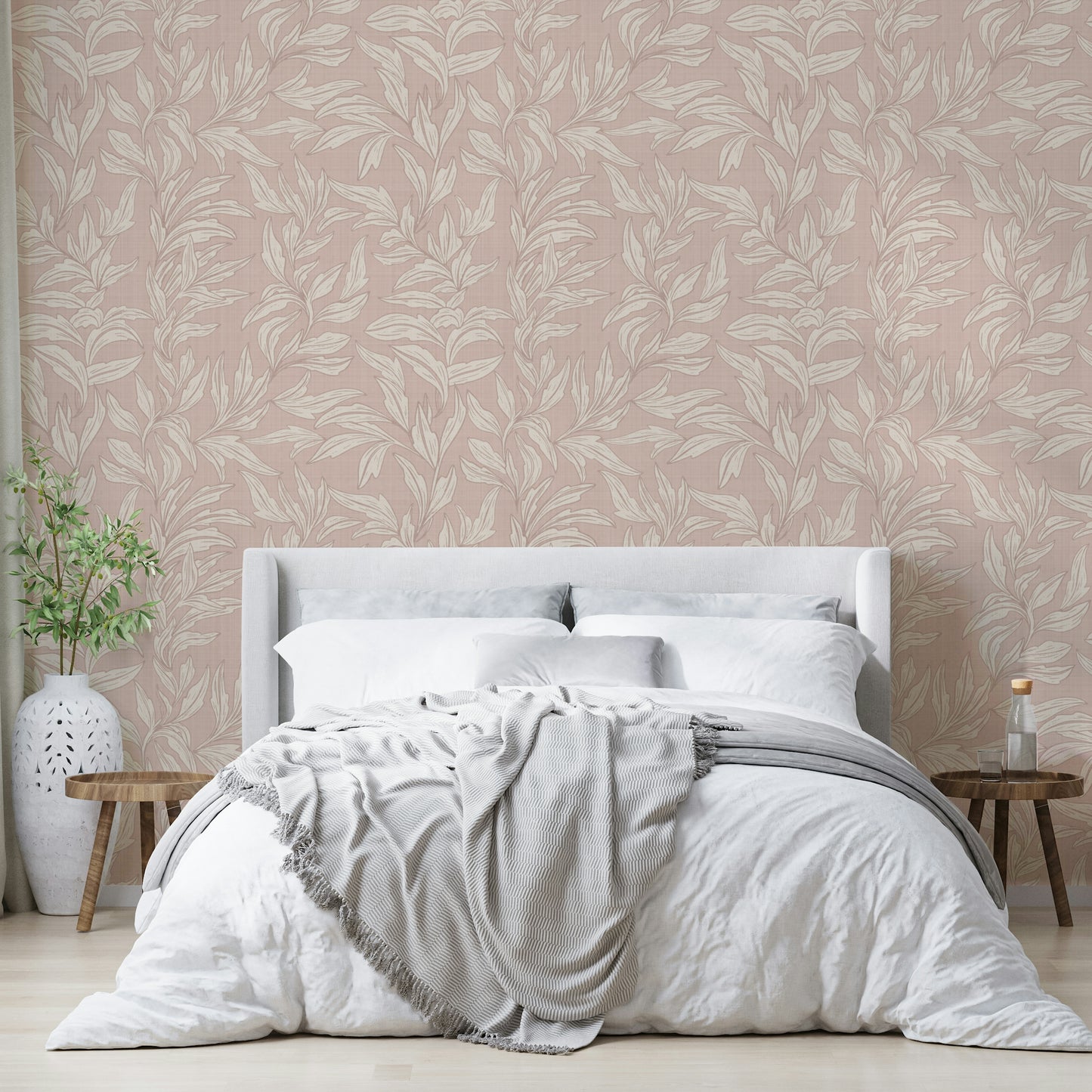Linen-inspired leaf mural for modern walls

