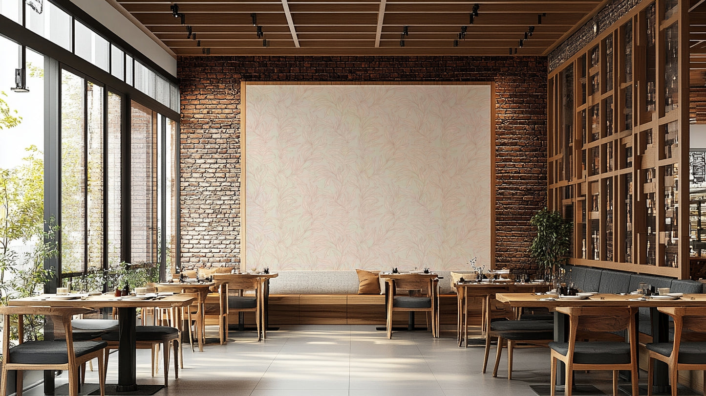 Romantic wallpaper with rose leaf patterns

