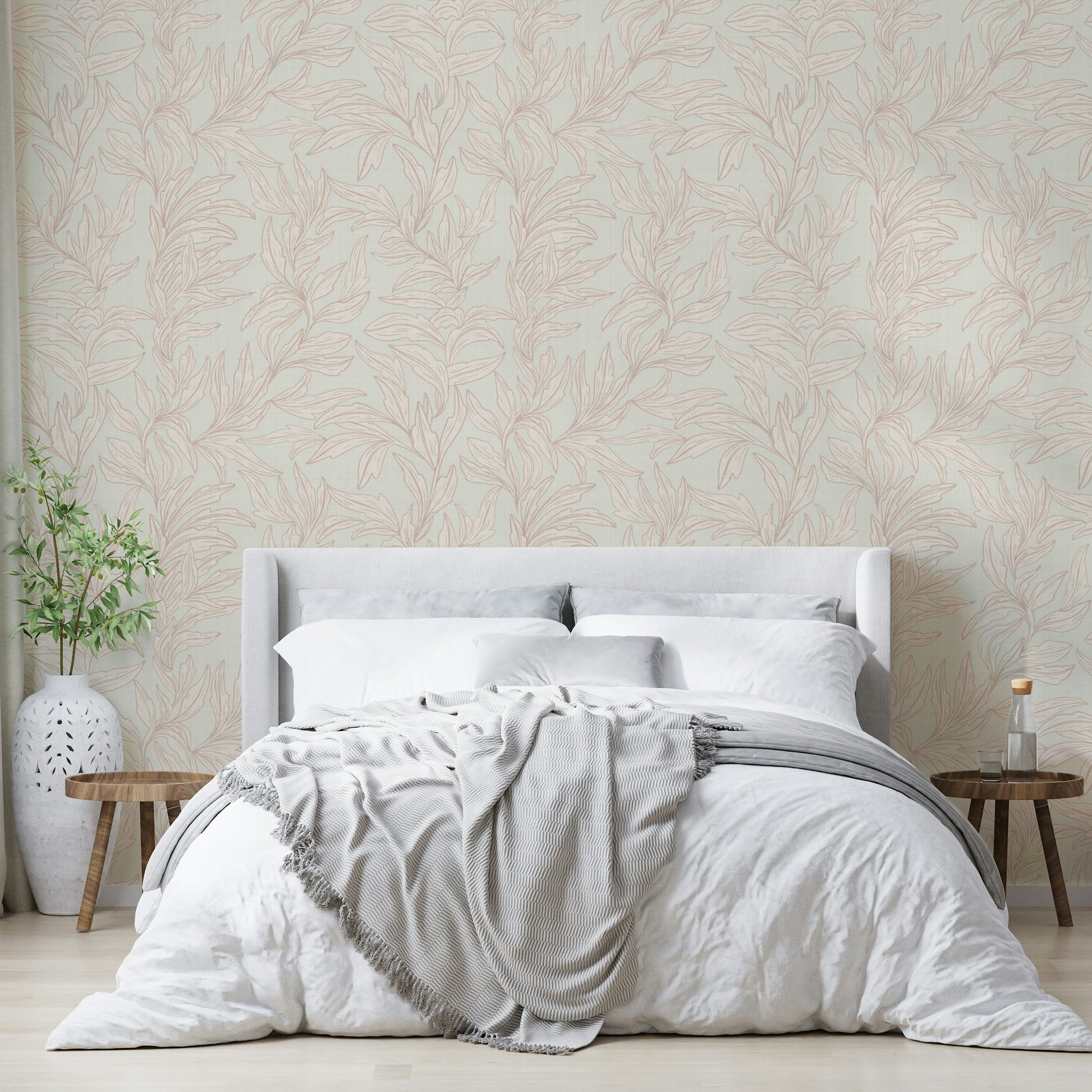 Blush leaf pattern wallpaper with gentle flow

