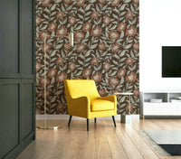 Botanical trail wallpaper in terracotta color

