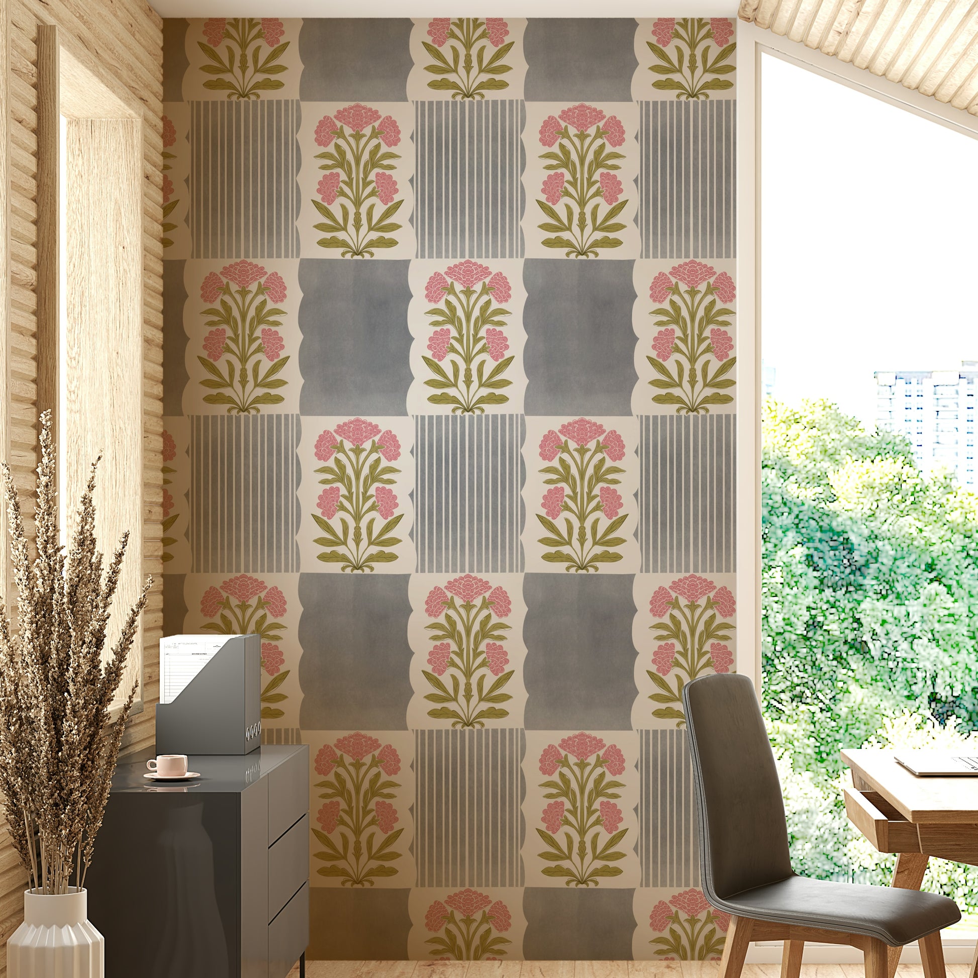 Greyed rose stripes wallpaper with soft lines

