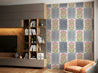 Subtle striped wallpaper in rose and grey tones

