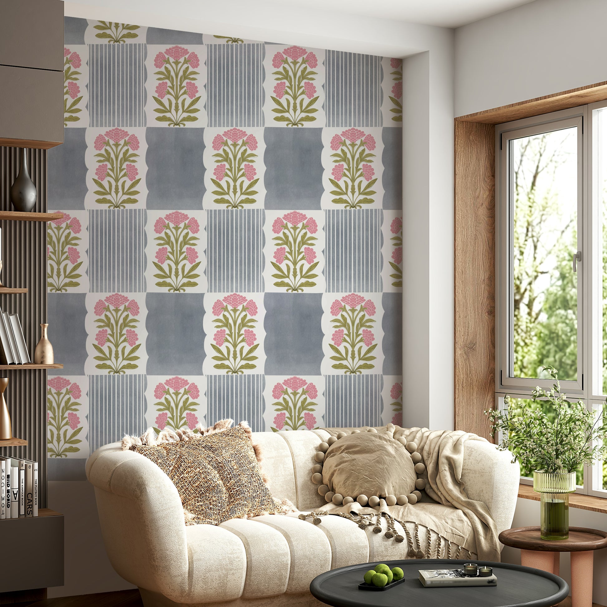 Elegant wallpaper with muted rose stripes

