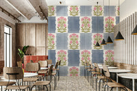 Blush and blue stripes wallpaper with soft tones

