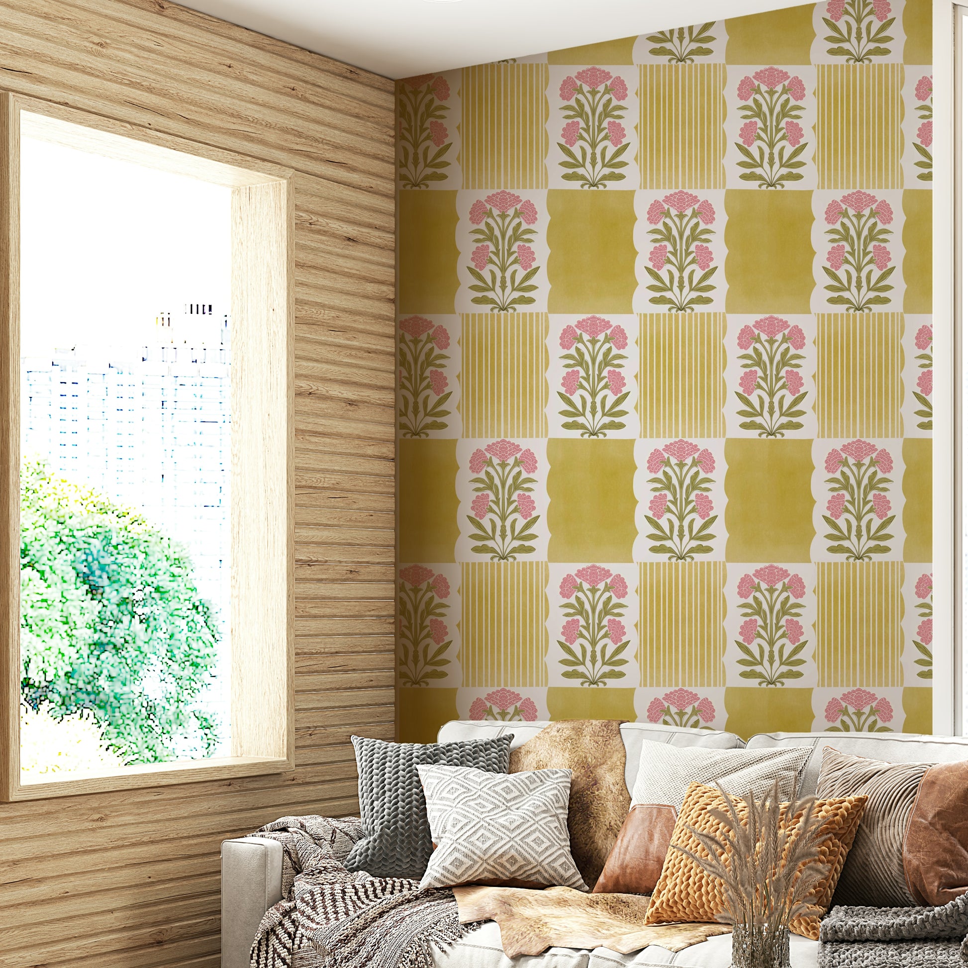 Blended flower and stripe wallpaper for walls

