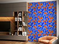 Orange and lemon wallpaper with leafy accents

