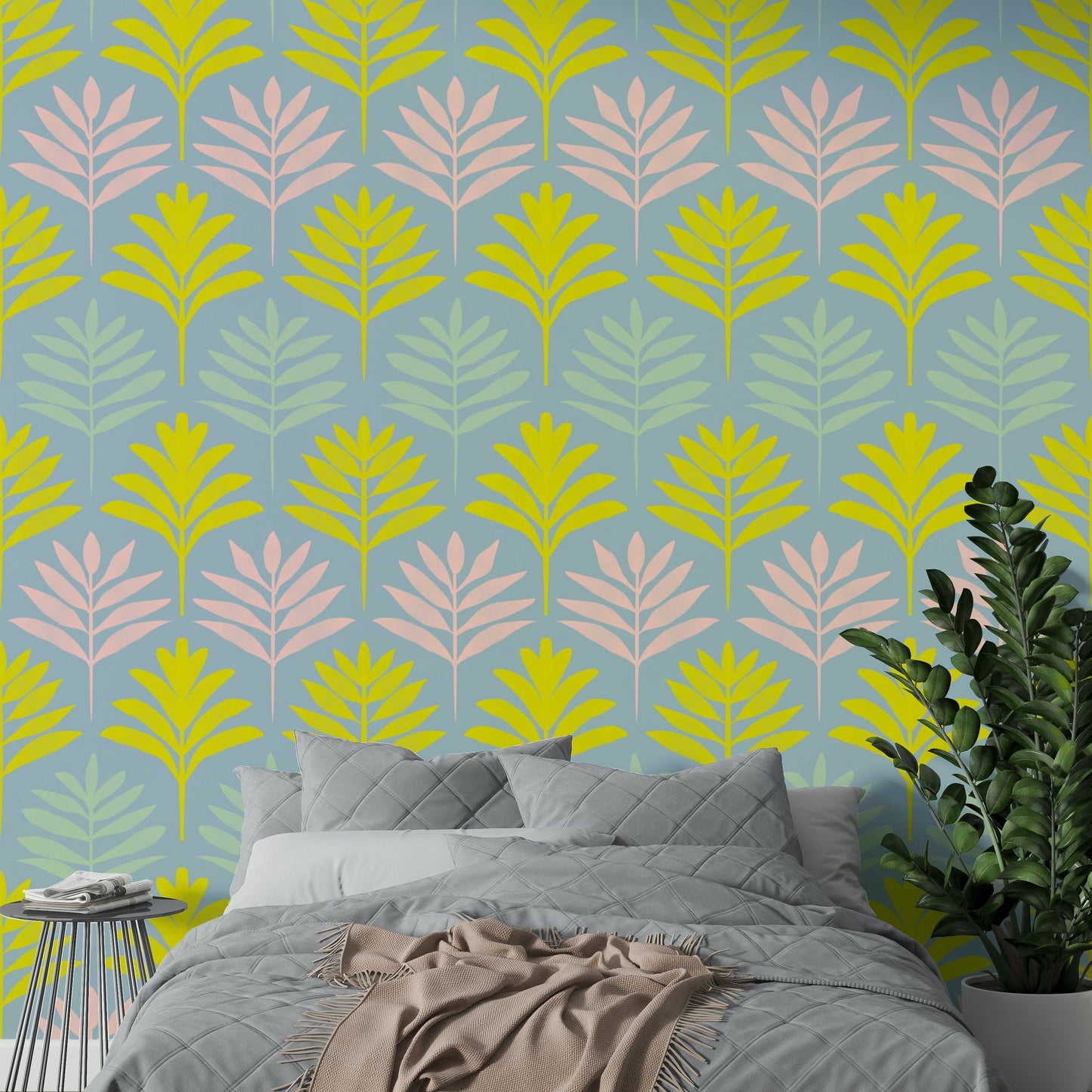Palm leaf wallpaper for a relaxed wall style

