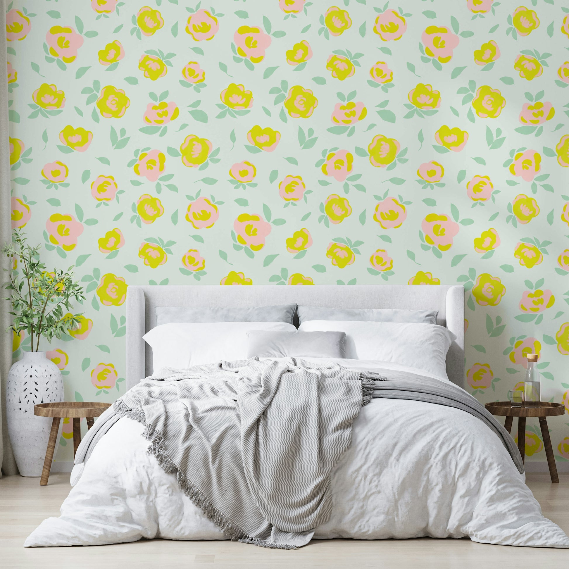 Floral mural with golden sunshine blossoms


