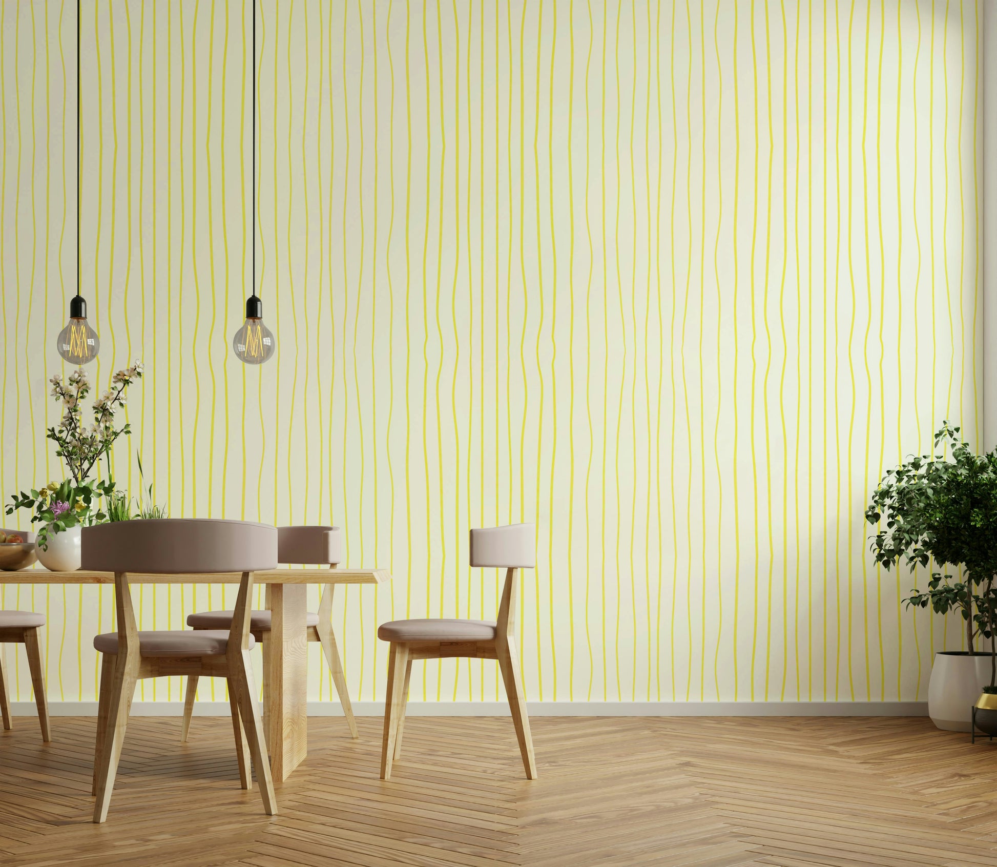 Vertical line wallpaper in pale yellow tones

