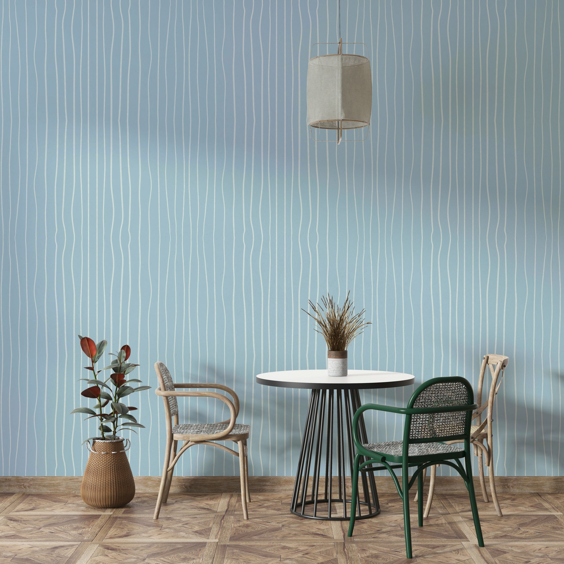 Gentle curved line wallpaper in blue tones

