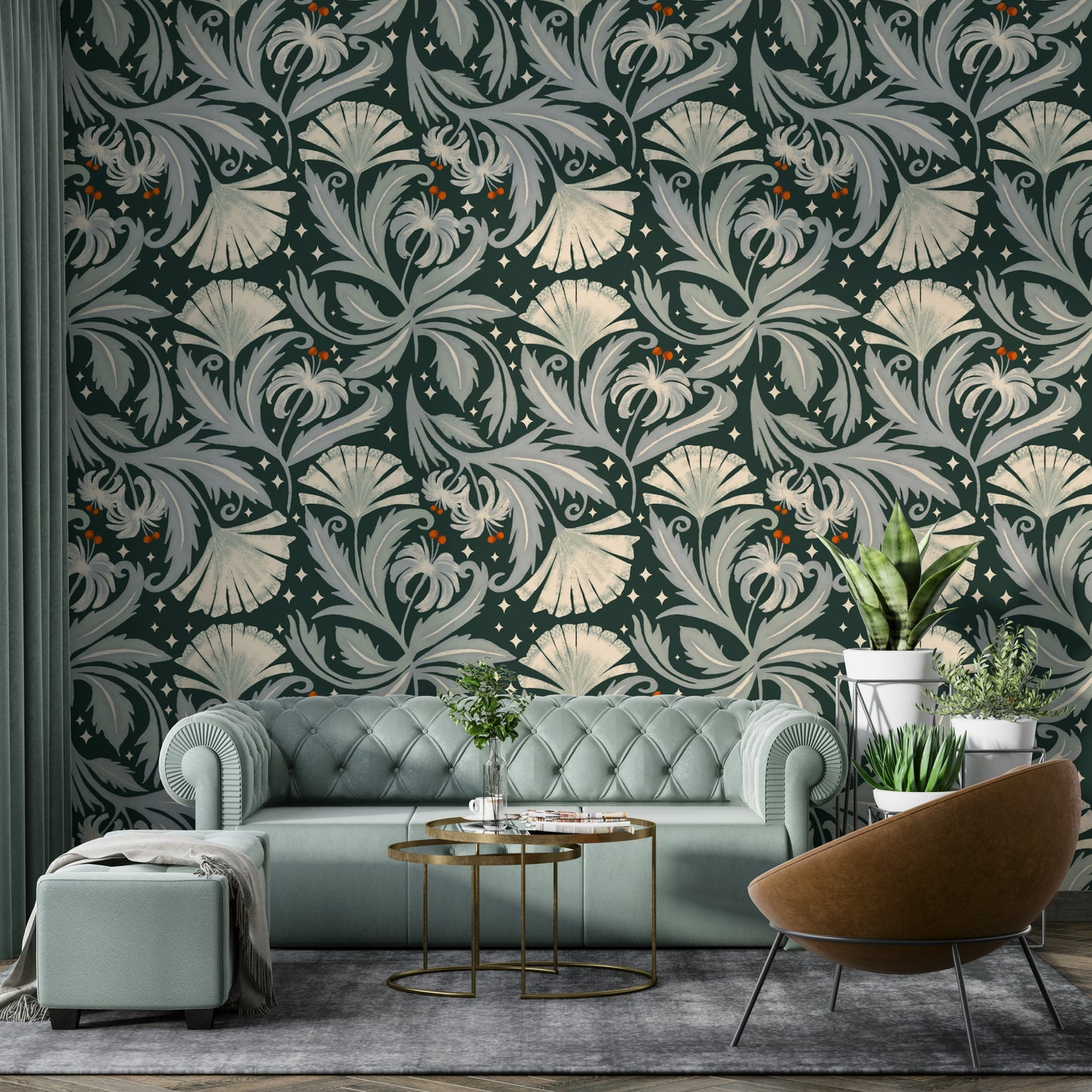 Dark vintage botanical wallpaper with heritage patterns

