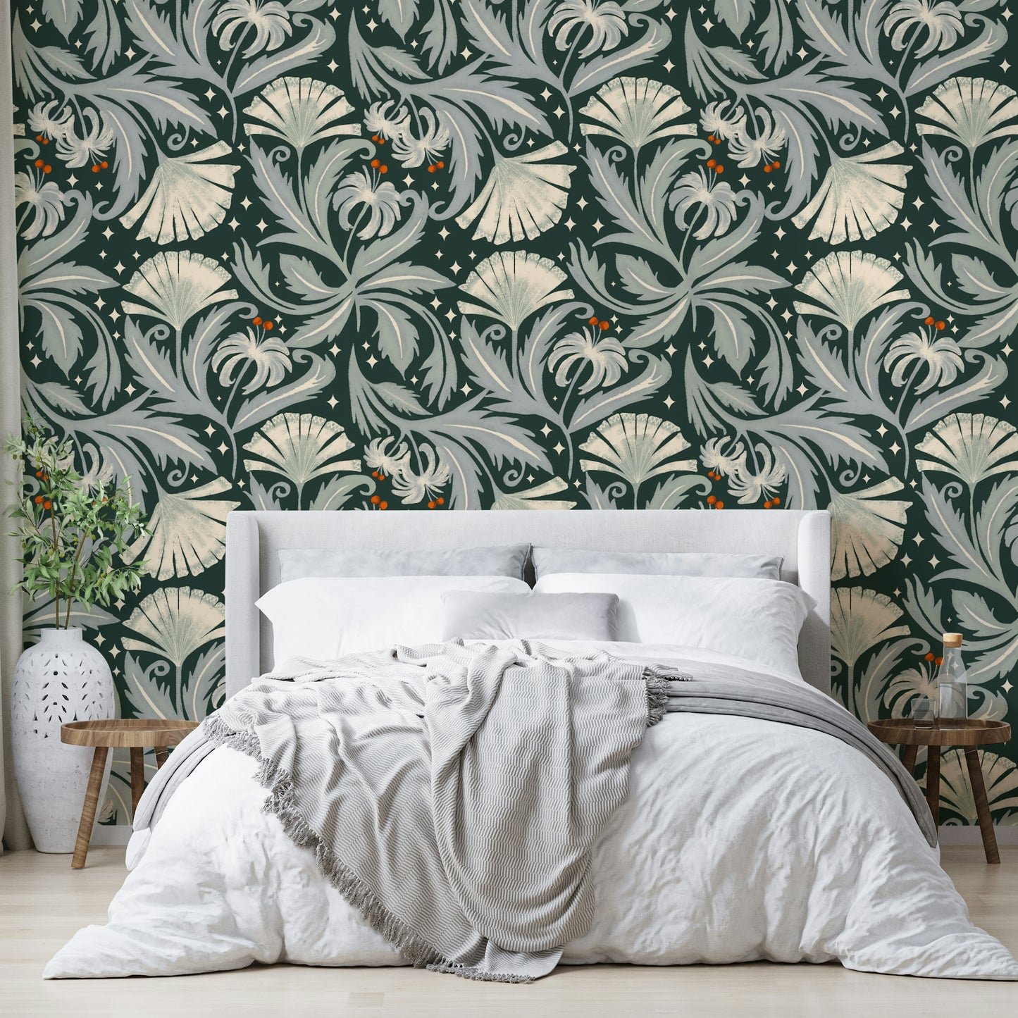 Elegant vintage floral wallpaper with botanical details

