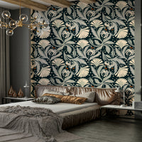 Stylish vintage floral wallpaper in deep black shades

