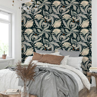 Elegant midnight black floral wallpaper with vintage style

