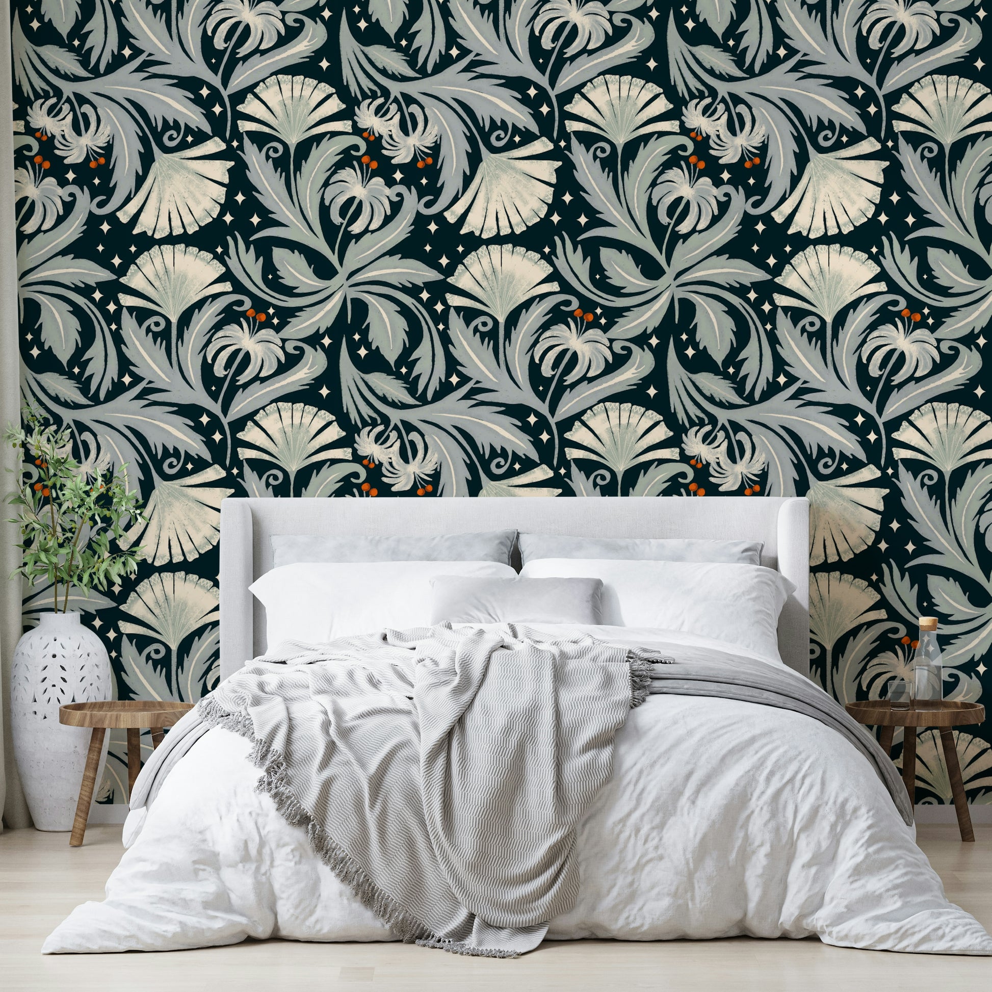 Heritage Revival wallpaper featuring botanical motifs

