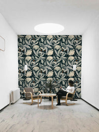 Midnight black wallpaper with intricate vintage florals

