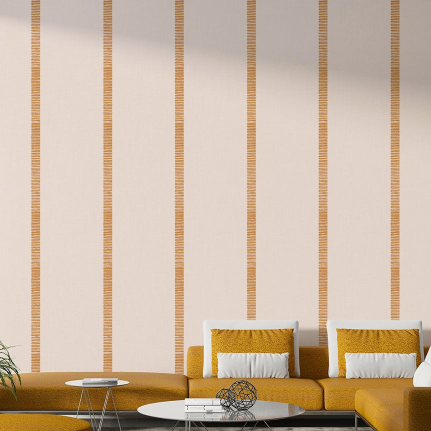 Warm beige wallpaper featuring caramel and golden stripes

